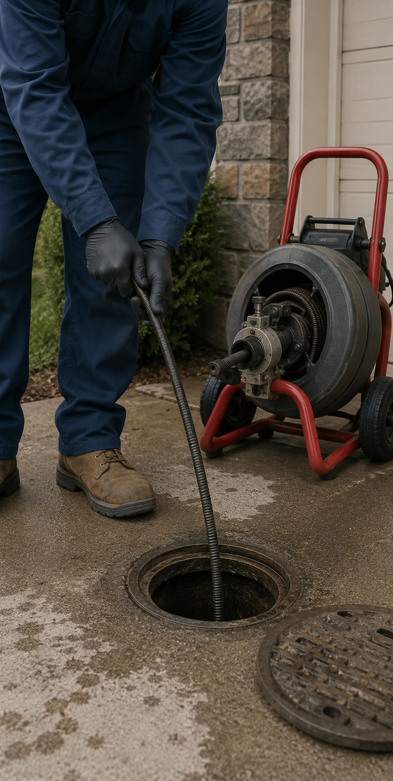 Plumber performing drain cleaning beneath a Cottage Grove - OR sink with inspection tools
