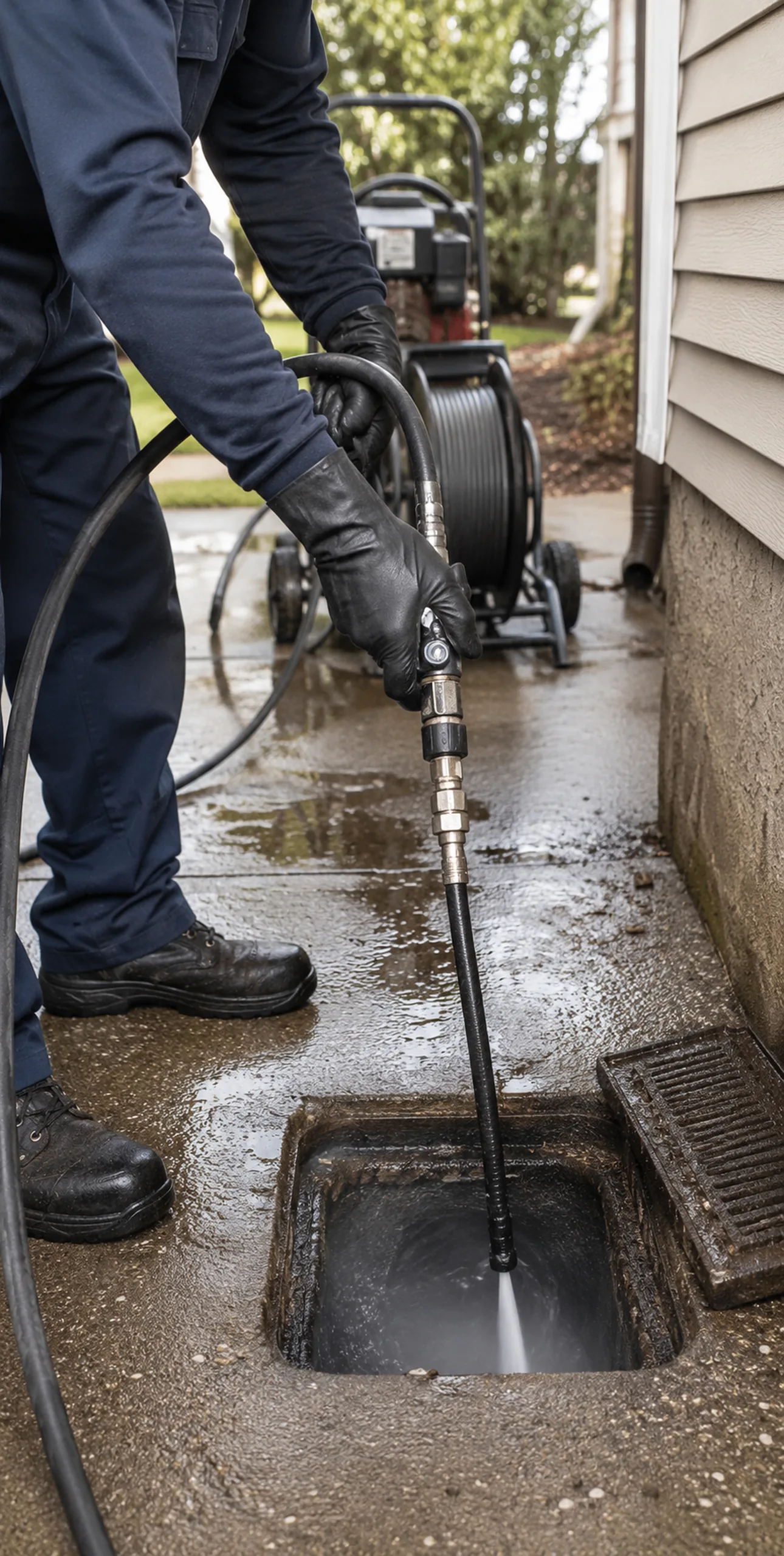 Drain Cleaning in Florence - OR as a technician opens a clogged bathroom drain line