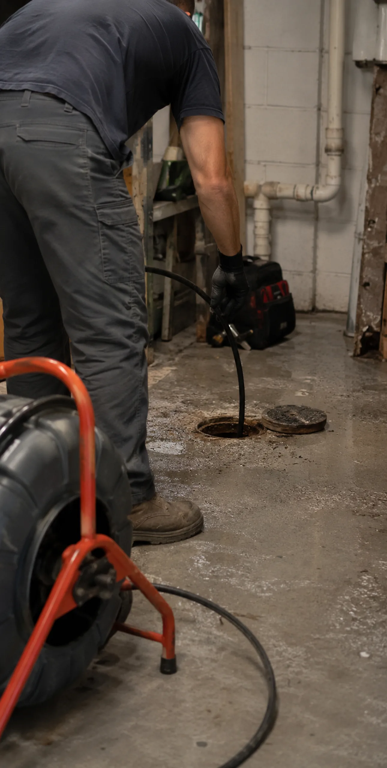 Drain Cleaning in Junction City - OR as a technician clears a clogged kitchen sink line
