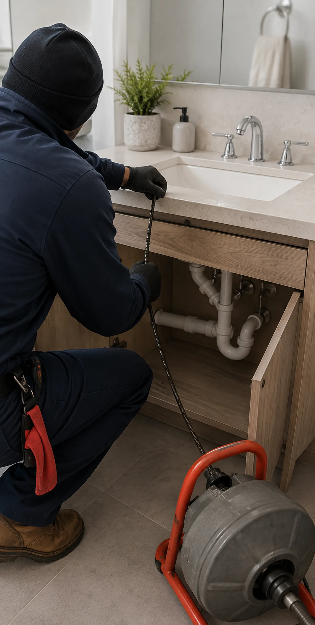 Plumber diagnosing a leaking supply valve inside a Eugene - OR utility room